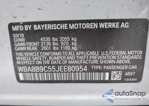 2018 BMW 330I z USA, uszkodzony, nr VIN WBA8B9C55JEE80954